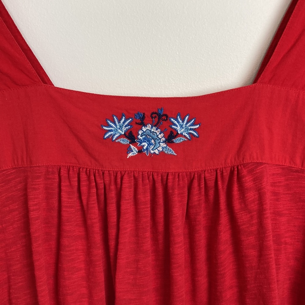 Time and Tru Red Boho Embroidered Linen BlendTop - Picture 6 of 10